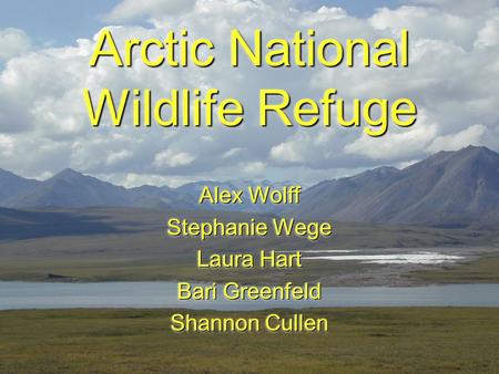 Arctic National Wildlife Refuge Alex Wolff Stephanie Wege Laura Hart Bari Greenfeld Shannon Cullen Alex Wolff Stephanie Wege Laura Hart Bari Greenfeld.