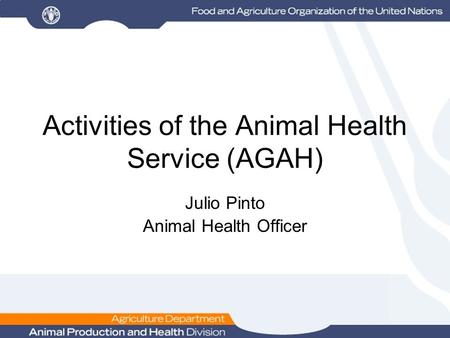 Activities of the Animal Health Service (AGAH) Julio Pinto Animal Health Officer.