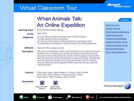 When Animals Talk: An Online Expedition Project Overview Teacher Planning Work Samples & Reflections Teaching Resources Assessment & Standards Classroom.