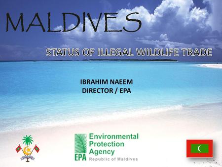 MALDIVES IBRAHIM NAEEM DIRECTOR / EPA. MINISTRY OF FISHERIES AND AGRICULTURE LOCAL COUNCILS ENVIRONMENTAL PROTECTION AGENCY.