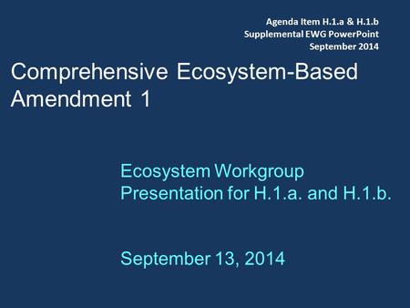 Comprehensive Ecosystem-Based Amendment 1 Ecosystem Workgroup Presentation for H.1.a. and H.1.b. September 13, 2014 Agenda Item H.1.a & H.1.b Supplemental.