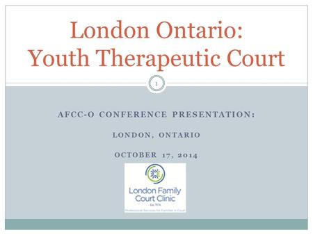 AFCC-O CONFERENCE PRESENTATION: LONDON, ONTARIO OCTOBER 17, 2014 London Ontario: Youth Therapeutic Court 1.