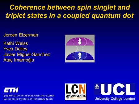 Coherence between spin singlet and triplet states in a coupled quantum dot University College London Jeroen Elzerman Kathi Weiss Yves Delley Javier Miguel-Sanchez.