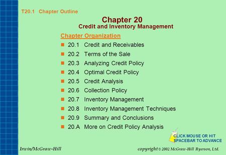 Chapter 20 Credit and Inventory Management