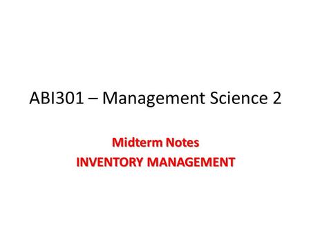 ABI301 – Management Science 2