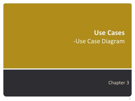 Use Cases -Use Case Diagram Chapter 3 1. Where are we? 2 Analysis Chapters Ch 2Investigating System Requirements Ch 3Use Cases Ch 4Domain Modeling Ch.