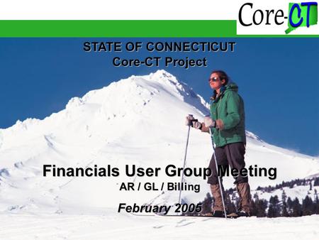 STATE OF CONNECTICUT Core-CT Project Financials User Group Meeting AR / GL / Billing February 2005.