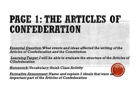 Page 1: The Articles of Confederation