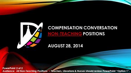 COMPENSATION CONVERSATION NON-TEACHING POSITIONS AUGUST 28, 2014 PowerPoint 2 of 2 Audience: All Non-Teaching Positions – Teachers, Librarians & Nurses.