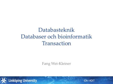 IDA / ADIT Databasteknik Databaser och bioinformatik Transaction Fang Wei-Kleiner.