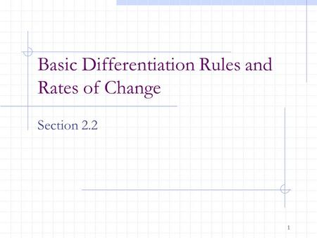 1 Basic Differentiation Rules and Rates of Change Section 2.2.