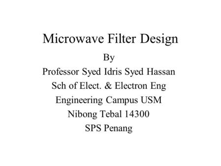 Microwave Filter Design