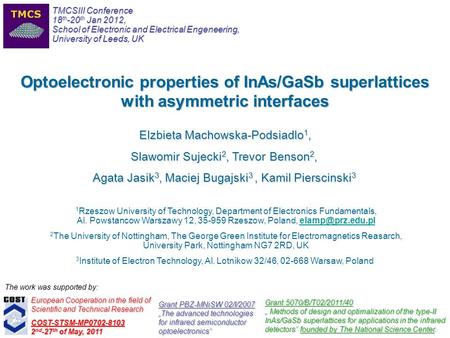 3 Institute of Electron Technology, Al. Lotnikow 32/46, 02-668 Warsaw, Poland Optoelectronic properties of InAs/GaSb superlattices with asymmetric interfaces.