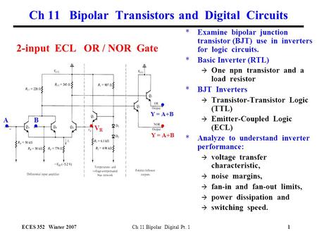 Ch 11 Bipolar Transistors and Digital Circuits