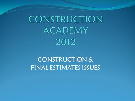 CONSTRUCTION & FINAL ESTIMATES ISSUES. Final Estimates Issues  Prep & Doc Manual-Updates  Review & Admin Manual-Updates  Other Final Estimates Issues.