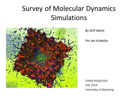 Survey of Molecular Dynamics Simulations By Will Welch For Jan Kubelka CHEM 4560/5560 Fall, 2014 University of Wyoming.