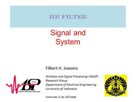 Signal and System IIR Filter Filbert H. Juwono
