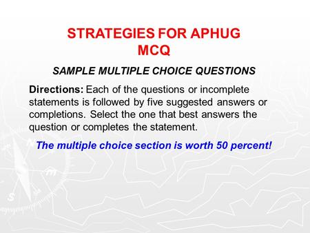 STRATEGIES FOR APHUG MCQ