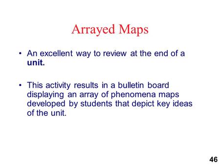 Arrayed Maps An excellent way to review at the end of a unit. This activity results in a bulletin board displaying an array of phenomena maps developed.