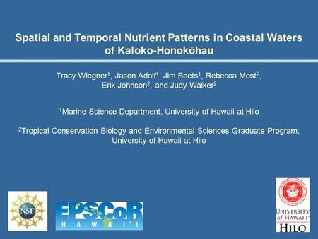 Spatial and Temporal Nutrient Patterns in Coastal Waters of Kaloko-Honokōhau Tracy Wiegner 1, Jason Adolf 1, Jim Beets 1, Rebecca Most 2, Erik Johnson.