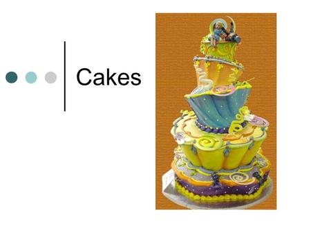 Cakes. 2 classes of cakes Shortened Cakes: Also called “butter cakes” Contain fat Solid fat: butter, margarine or vegetable shortening. Liquid fat: oil.