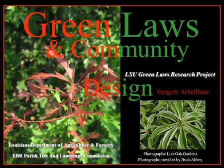 & Community Design LSU Green Laws Research Project Green Laws Louisiana Department of Agriculture & Forestry EBR Parish Tree And Landscape Commission Louisiana.