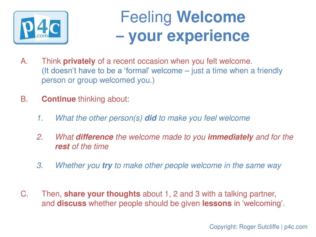 Feeling Welcome – your experience - ppt download