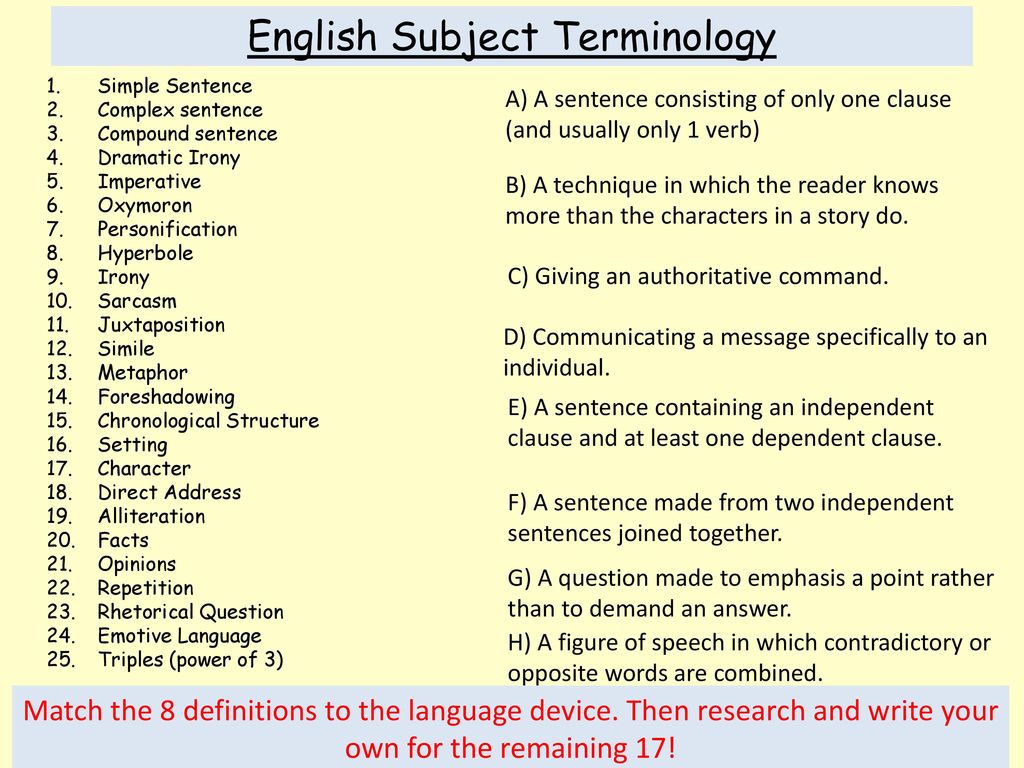 English Subject Terminology - ppt download