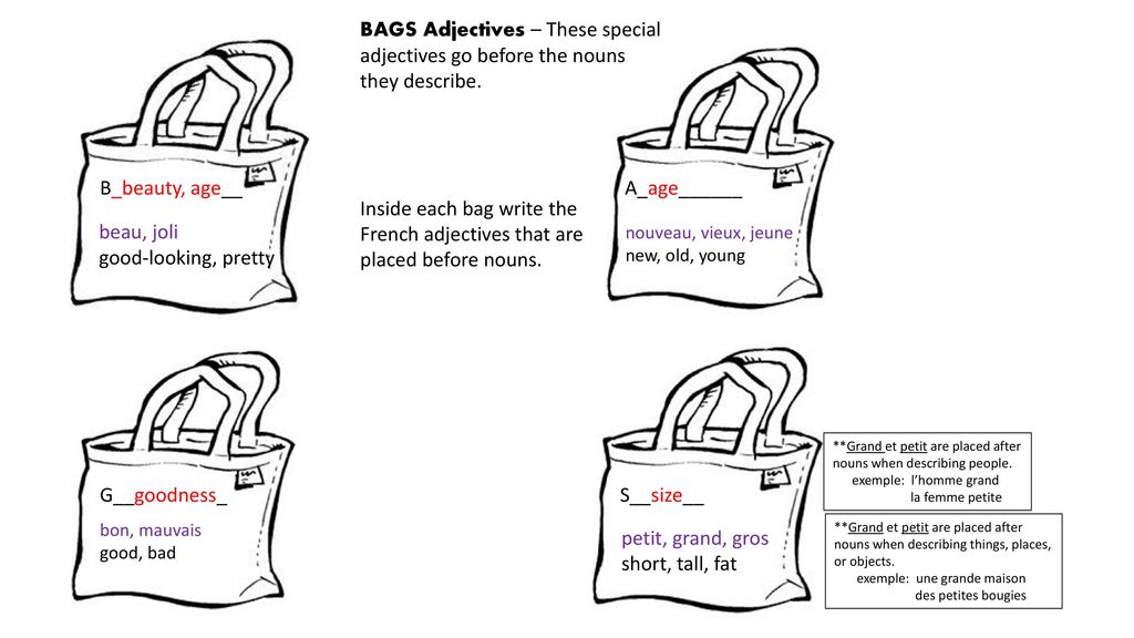 FRENCH Adjectives - Les Adjectifs - b.a.n.g.s. Worksheets | Teaching  Resources