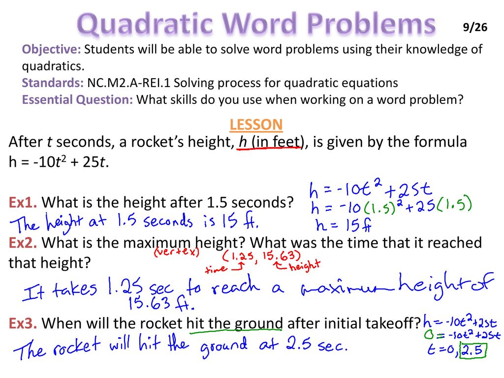 Quadratic Word Problems - ppt download