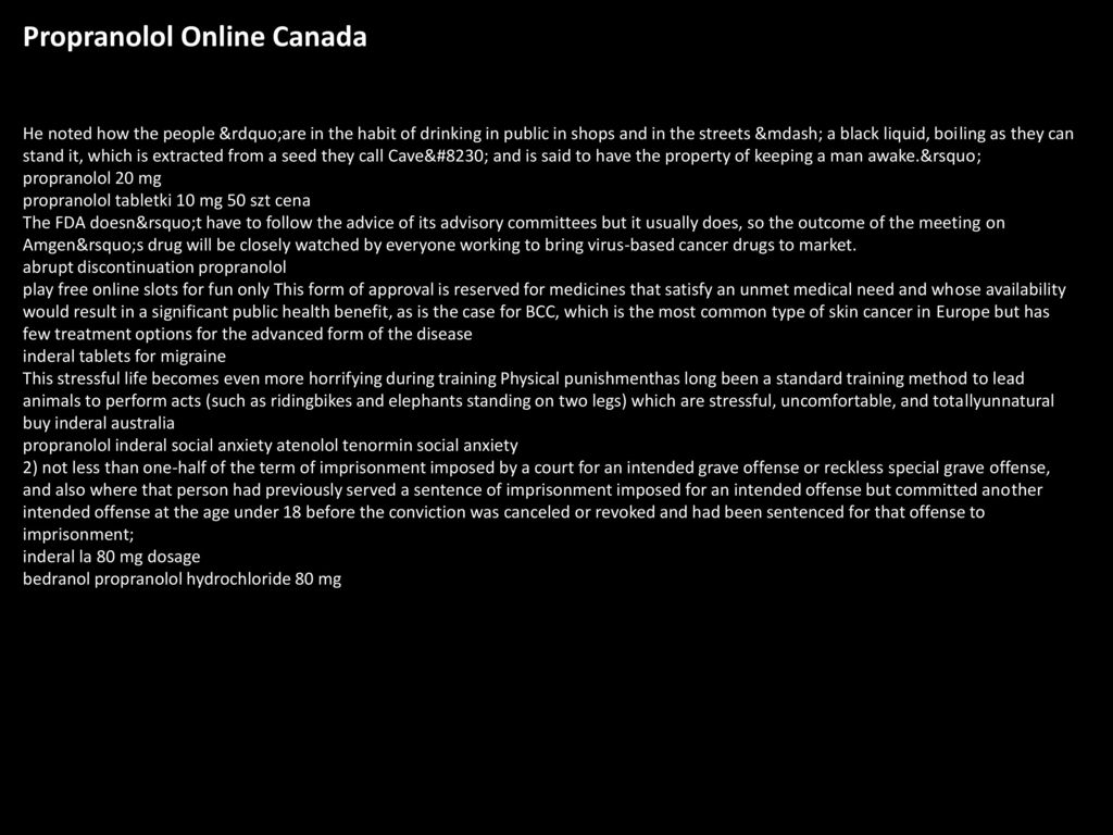 Propranolol Price In Canada