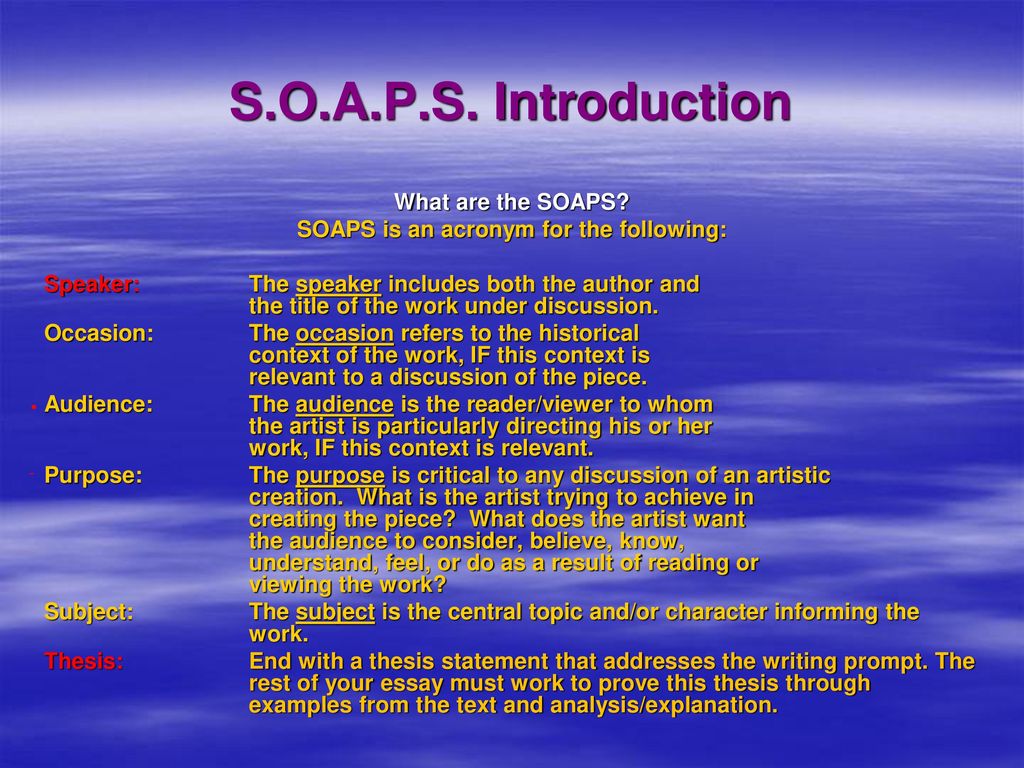 SOAPS is an acronym for the following: - ppt download