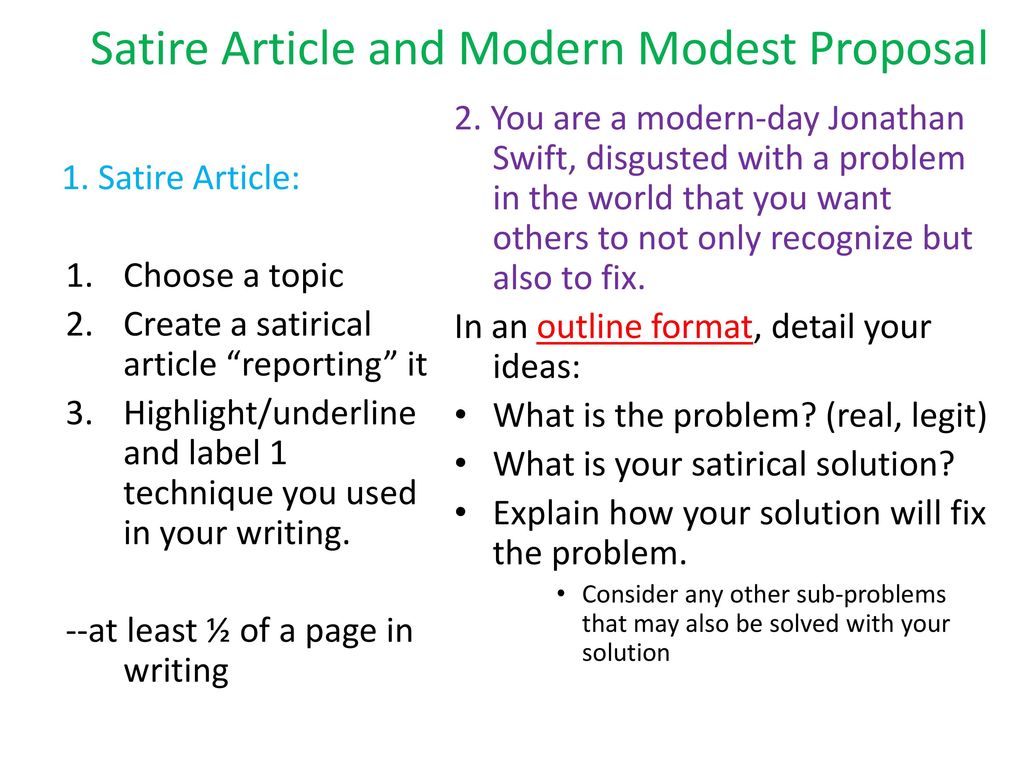 Satire Article and Modern Modest Proposal - ppt download