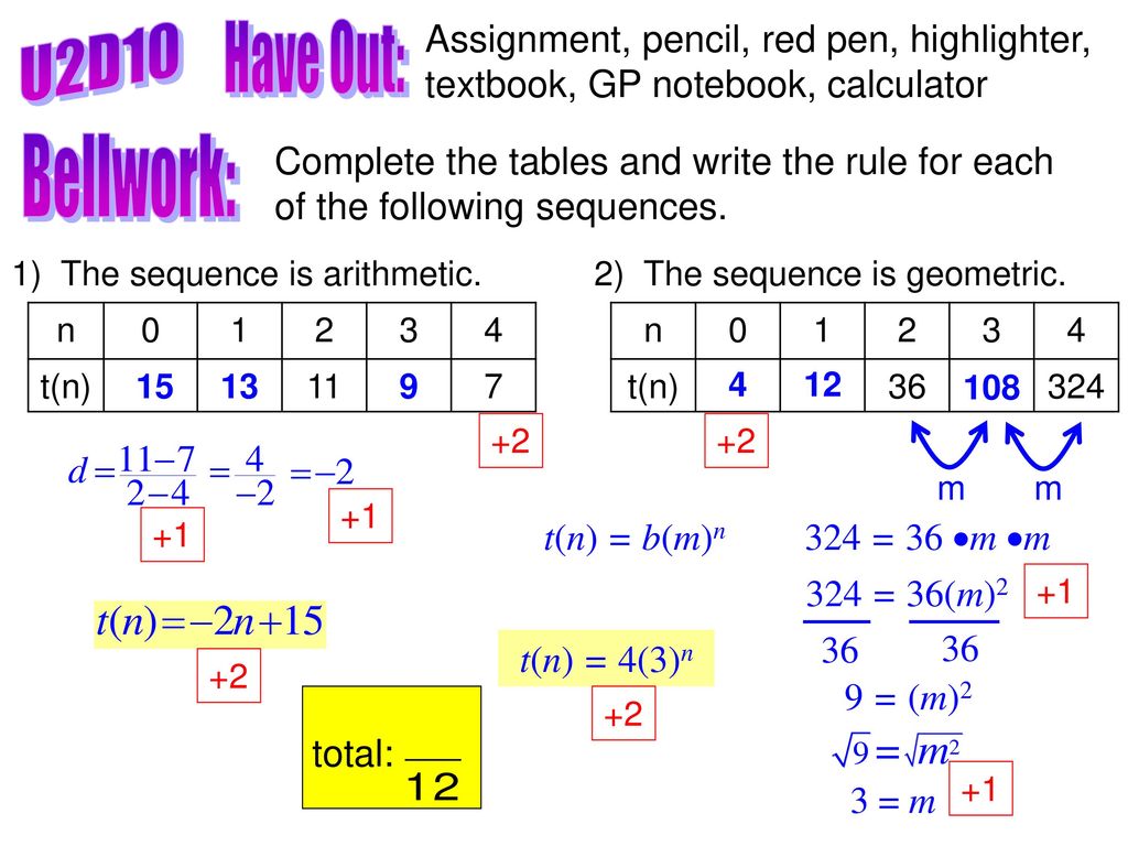 Assignment Pencil Red Pen Highlighter Textbook Gp Notebook Calculator U2d10 Have Out Bellwork Complete The Tables And Write The Rule For Each Of Ppt Download