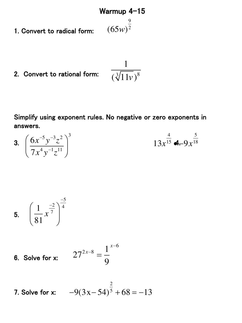 Warmup Convert to radical form: 24. Convert to rational form: - ppt