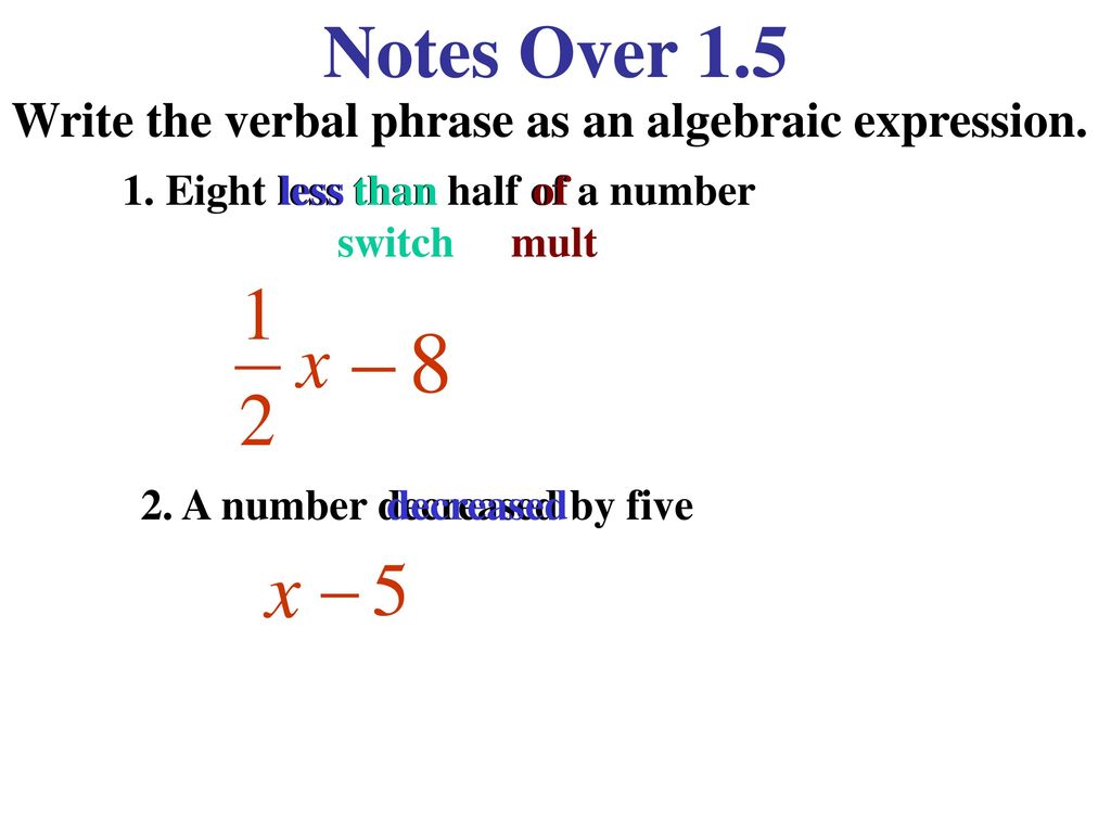 Notes Over 7.7 Write the verbal phrase as an algebraic expression