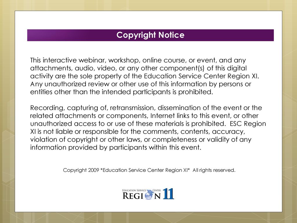 copyright notice this interactive webinar, workshop, online course