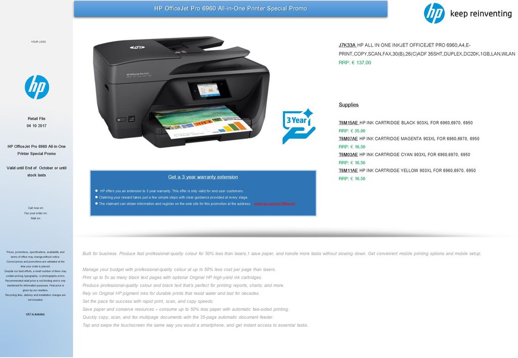 HP OfficeJet Pro 6960 All-in-One Printer Special Promo - ppt download