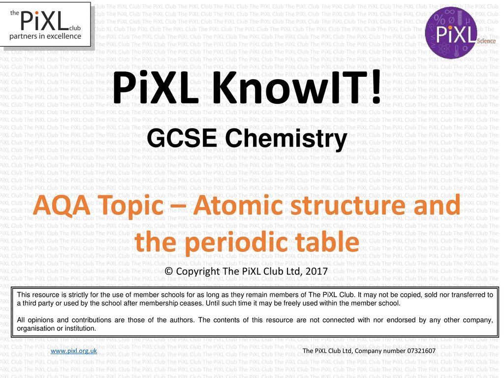 Aqa Topic Atomic Structure And The Periodic Table Ppt Download