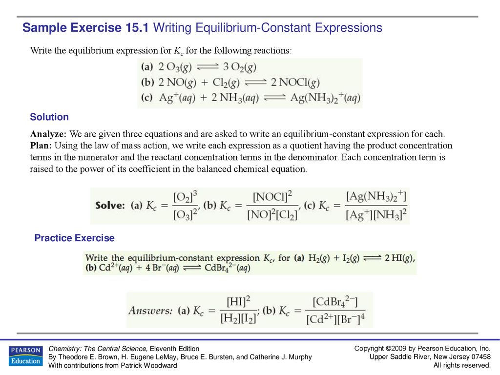 Sample Exercise 100.10 Writing Equilibrium-Constant Expressions
