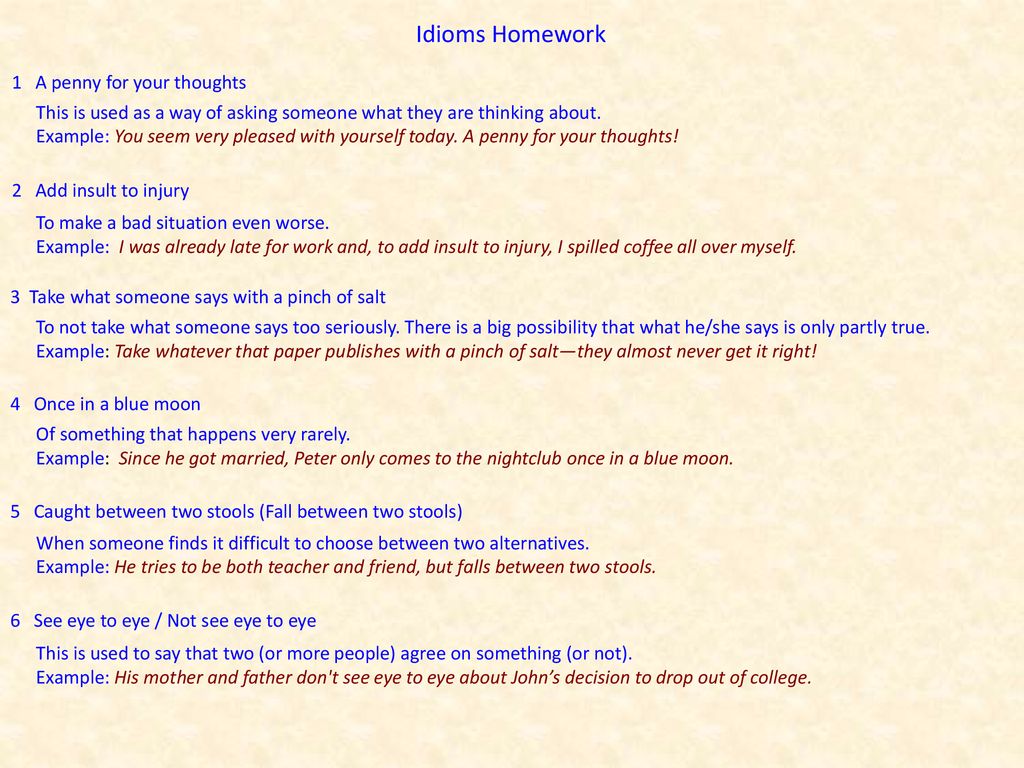 Idioms Homework 1 A penny for your thoughts - ppt download