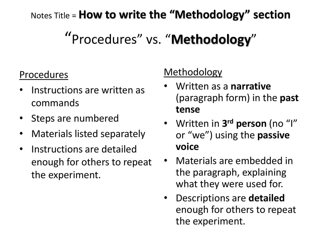 Notes Title = How to write the “Methodology” section “Procedures