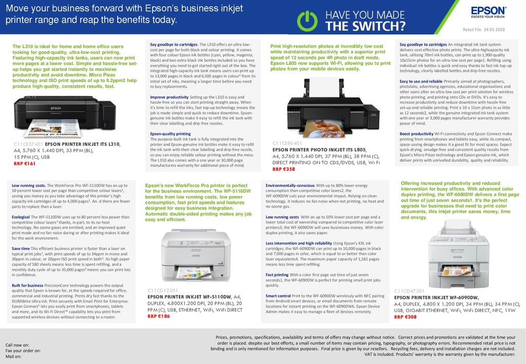 Retail File Move your business forward with Epson's business inkjet printer  range and reap the benefits today. The L310 is ideal for home and. - ppt  download