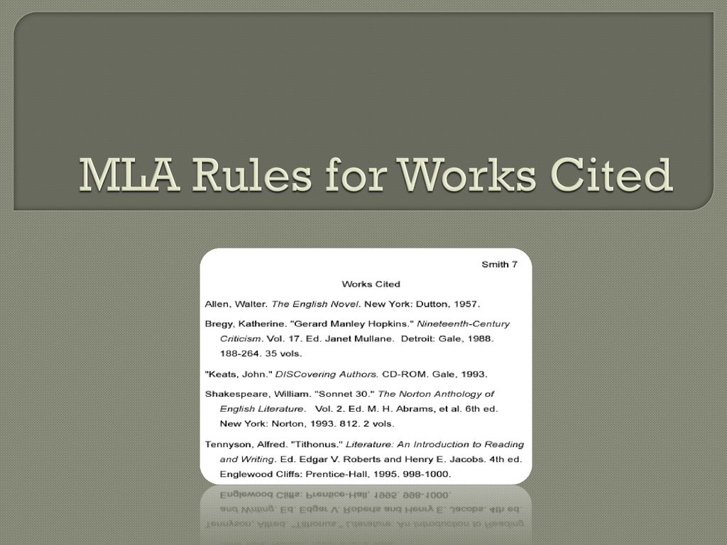 MLA Rules for Works Cited - ppt download