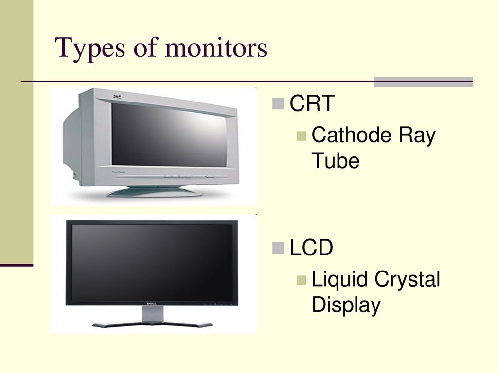 Types Of Monitors Crt Cathode Ray Tube Lcd Liquid Crystal Display Ppt Download