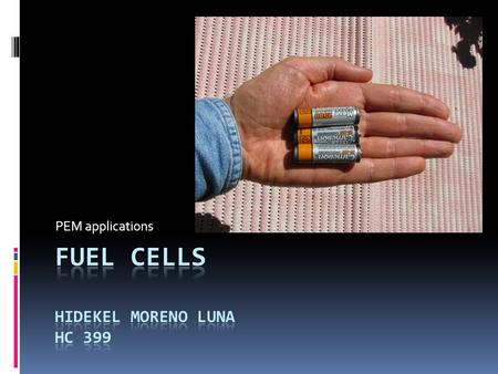 PEM applications. What is a fuel cell?  Basic definition:  A device that creates electricity by a chemical reaction.  Composed by two electrodes are.