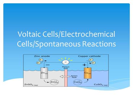Voltaic Cells/Electrochemical Cells/Spontaneous Reactions.