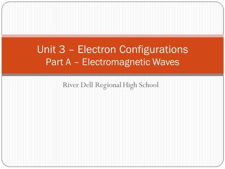 River Dell Regional High School Unit 3 – Electron Configurations Part A – Electromagnetic Waves.
