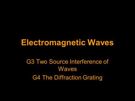 Electromagnetic Waves G3 Two Source Interference of Waves G4 The Diffraction Grating.