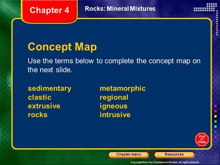 Chapter 4 Rocks: Mineral Mixtures Concept Map